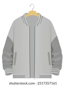 Chaqueta de béisbol gris realista en la percha, Vector