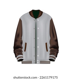 Realistic grey and brown  baseball jacket, vector