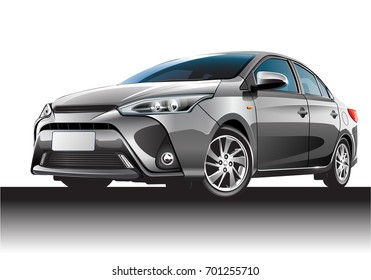 Realistic grey car saloon on white background vector illustration.