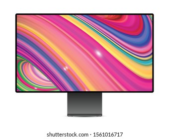 Realistisches graues Display mit 3D gerenderter digitaler Kunst in Bewegung. Vektorgrafik.