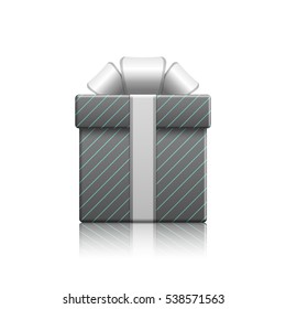 Realistic grey gift box, vector color illustration.
