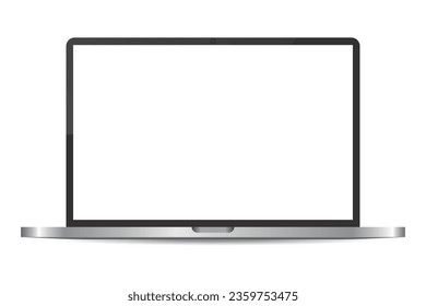 Realistic grey laptop or notebook mockup. Modern office device. 3D vector object with dropped shadow