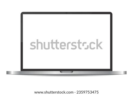 Realistic grey laptop or notebook mockup. Modern office device. 3D vector object with dropped shadow