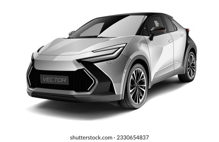 Realistisch graues metallisches Schwarz Sport zwei Töne Luxusauto auf weißem metallischem Hintergrund, Vektorgrafik.