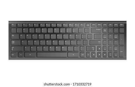 Realistic grey modern laptop keyboard on isolated background, top view, vector illustration