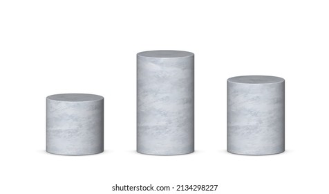 Realistic grey pedestal stages for product presentation or winner steps