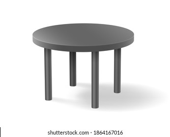 Realistic grey round table 3d object isolated on white background. Plastic or metal table detailed with shadow template. Vector illustration