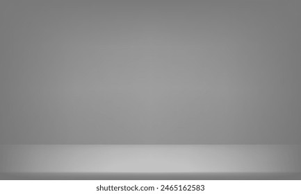 Fondo de pared de estudio gris realista. Habitación en el 3d. Espacio para vender productos en el Sitio web. Habitación vacía con efecto de foco. Ilustración vectorial.