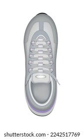 Realistic grey unisex sneaker top view vector illustration