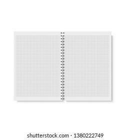 realistic grid-lined notebook with spiral isolated on white background. 