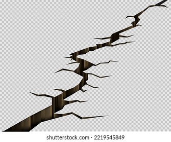 Realistic Ground Cracks. Fractures at Ground Level. Earthquake Ruptures in Perspective View. Cracks From Disaster or Drought Isolated on Transparent Background. Vector Illustration