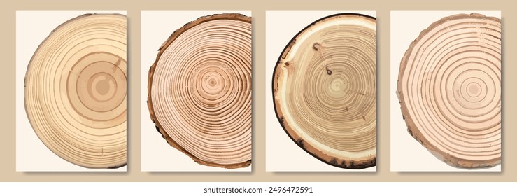 Realistic growth rings poster collection. Tree rings poster set