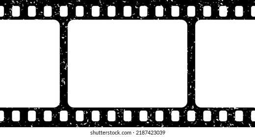 Realistic grunge film strip, camera roll. Old retro cinema movie strip. Analog video recording and photography. Vector illustration