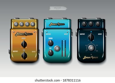 Realistic guitar effects pedals. Vector.