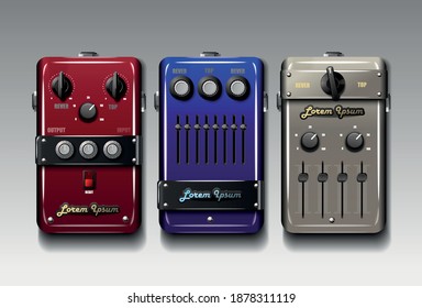 Realistic guitar effects pedals. Vector.
