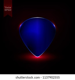 Realistic guitar pick with glowing effect. Music concept. Vector background illustration. 