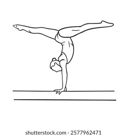 Realistic gymnast on the balance beam. drawing with line art. simple design. vector illustrations