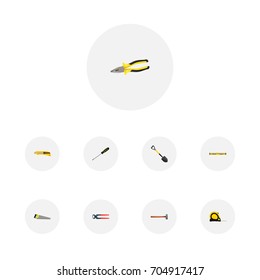 Realistic Hacksaw, Spade, Tongs And Other Vector Elements. Set Of Tools Realistic Symbols Also Includes Screwdriver, Cutter, Sledge Objects.