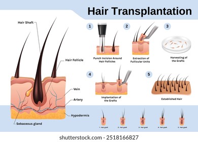 Plantilla de infografía realista de trasplante de cabello