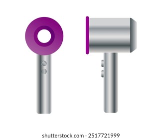 Realistic hairdryer for hairdresser salon, barbershop or home usage. Vector illustration Dyson hair-dryer.