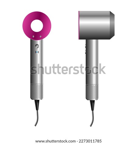 Realistic hairdryer for hairdresser salon, barbershop or home usage.3d vector illustration. Dyson hairdryer.