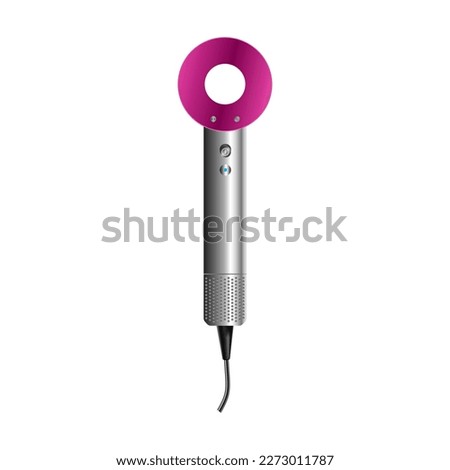 Realistic hairdryer for hairdresser salon, barbershop or home usage.3d vector illustration. Dyson hairdryer.