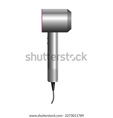 Realistic hairdryer for hairdresser salon, barbershop or home usage.3d vector illustration. Dyson hairdryer.