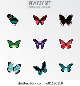 Realistic Hairstreak, Demophoon, Callicore Cynosura And Other Vector Elements. Set Of Butterfly Realistic Symbols Also Includes Green, Pink, Purple Objects.