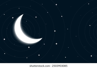 realistic half moon and starry midnight background design vector
