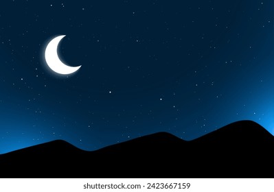 media luna realista y fondo del cielo estrellado nocturno con vector de efecto claro