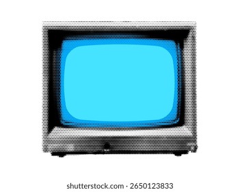 Ilustração de efeito de meio-tom realista de uma TV retrô em estilo monocromático vintage