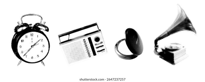 Realistic Halftone Effect Illustration of Vintage Objects
