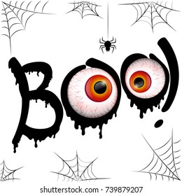 Realistic Halloween eyes with boo lettering.