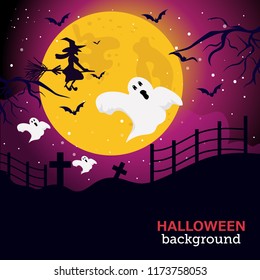 realistic halloween with flying ghost