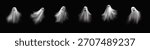 Realistic Halloween ghosts. Vector 3d scary transparent white ghost, ghoul or spirit monsters silhouettes with spooky faces. Horror holiday flying phantoms or nightmare shadows foggy figures
