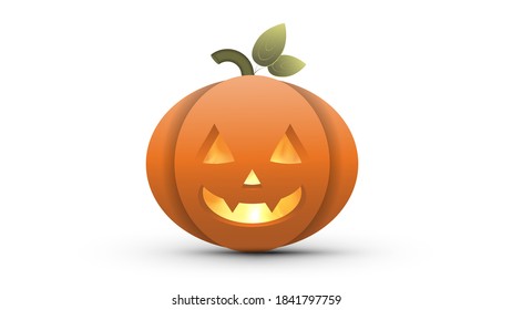 Realistic halloween pumpkin with fire inside. A plastic pumpkin with a scary face. Vector.