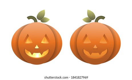 Realistic halloween pumpkin with fire inside. A plastic pumpkin with a scary face. Vector.