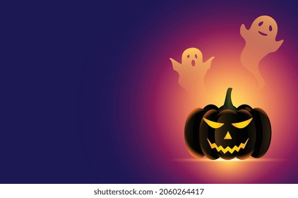 realistic halloween pumpkin with scary ghosts background