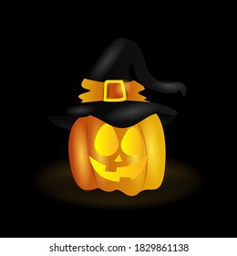 Realistic halloween pumpkin with witch hat vector design