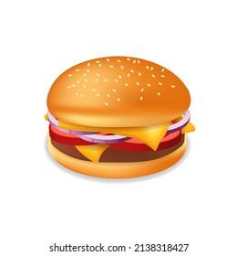 Realistic hamburger or cheeseburger with meat and cheese Fast food meal