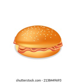 Realistic hamburger or sandwich with bacon Fast food meal