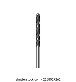 Realistic hammer drill bit, metal steel nail. Accessory for repair, drilling wood, concrete or metal surface, construction and building works. 3d vector illustration