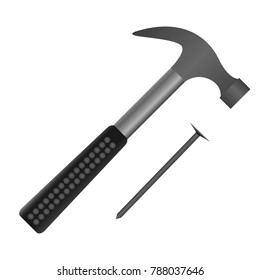 Realistic hammer and nail on white background, vector