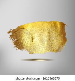 Realistic hand drawing golden brush stroke paint spot, handmade vector illustration
