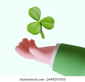 Realistic hand drawn green clover leaf. Colorful vector concept for St. Patrick Day, shamrock