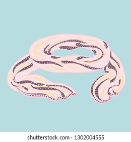 Realistic hand drawn knitted scarf. Vector illustration knitted seasonal winter traditional accessories with ornament 