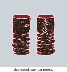 Realistic hand drawn mittens with knitted braid cables. Vector illustration knitted seasonal winter traditional accessories with ornament 