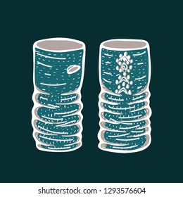 Realistic hand drawn mittens with knitted braid cables. Vector illustration knitted seasonal winter traditional accessories with ornament 
