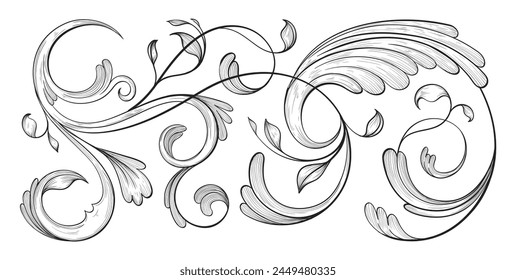 Realistic hand drawn ornamental border in baroque style