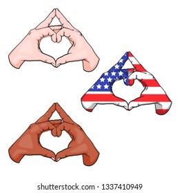 Realistic hand drawn sketch of hands with heart, vector illustration of man hands